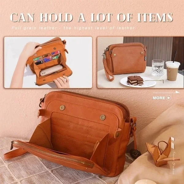 Three-Layer Crossbody Leather Shoulder Bag & Clutch - Image 5