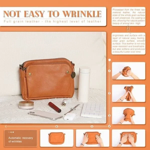 Three-Layer Crossbody Leather Shoulder Bag & Clutch - Image 6