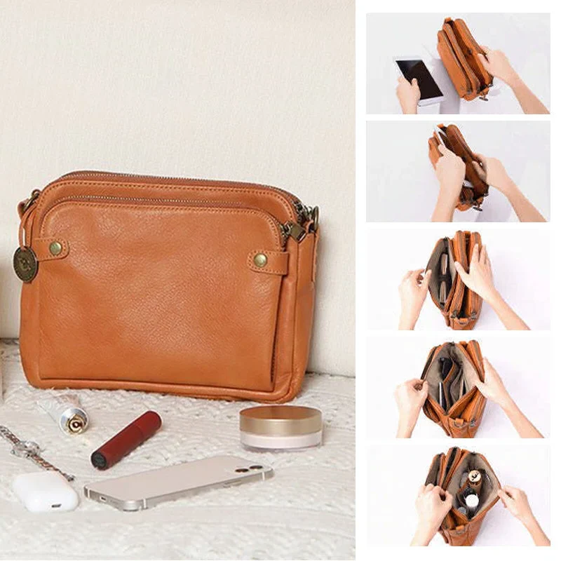 Three-Layer Crossbody Leather Shoulder Bag & Clutch - Image 9