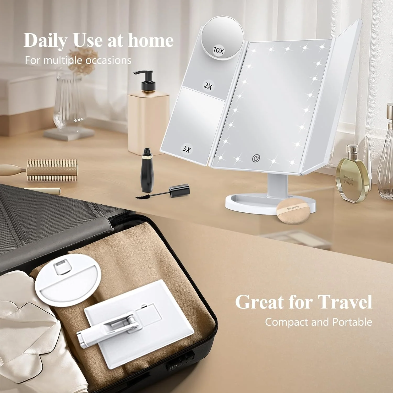 Tri-Fold Led Makeup Mirror With Light - Image 4