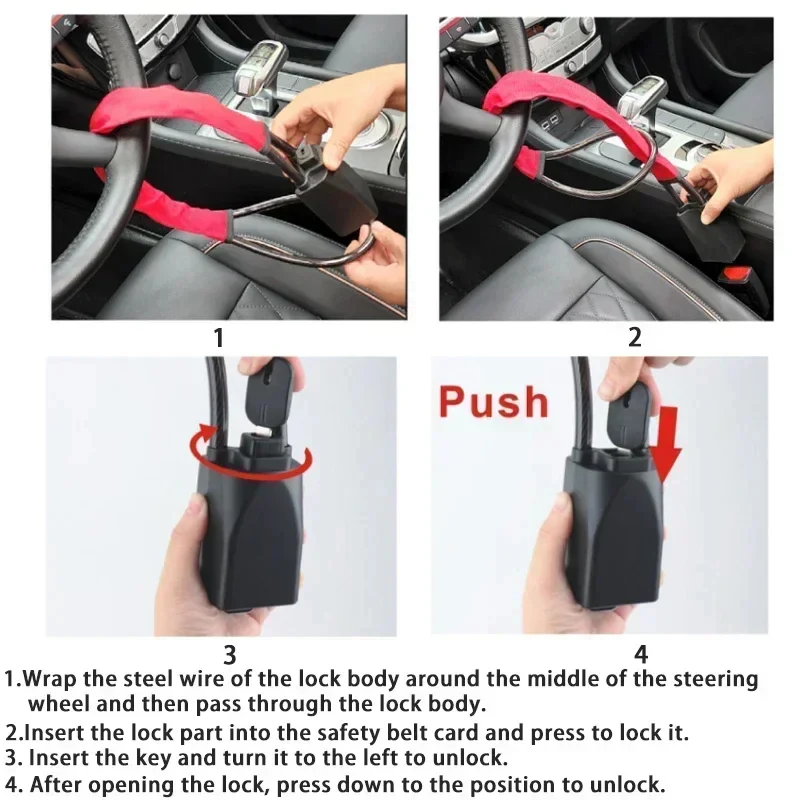 Universal Car Steering Wheel Lock with Seat Belt Security - Image 2