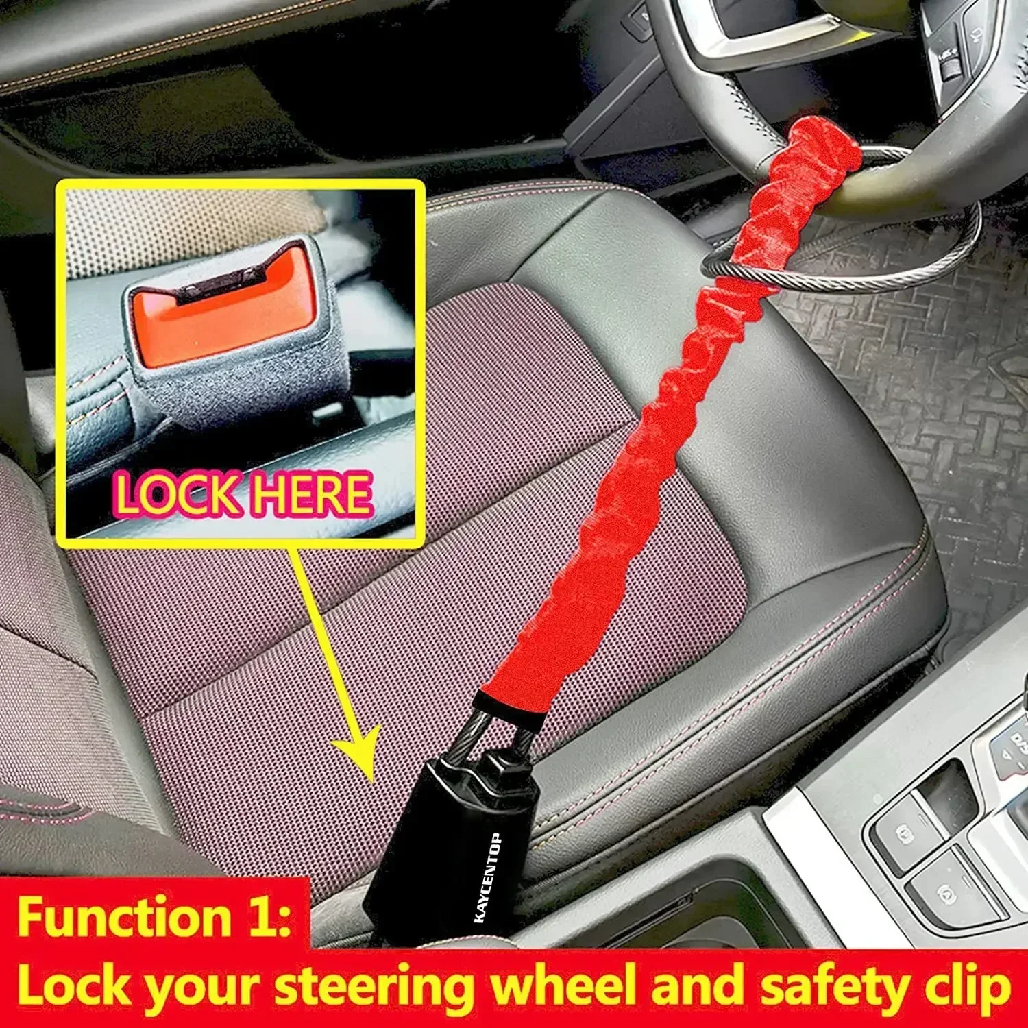 Universal Car Steering Wheel Lock with Seat Belt Security - Image 4