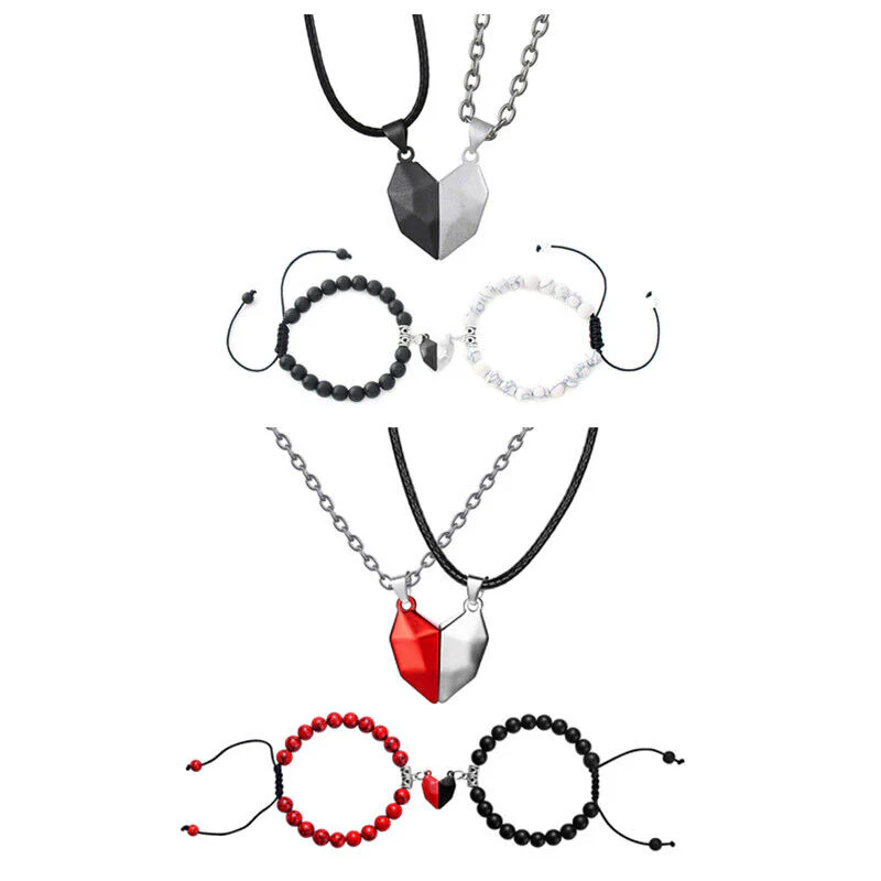 Valentine's Magnetic Heart Couple's Necklace And Bracelet Gift Set - Image 8