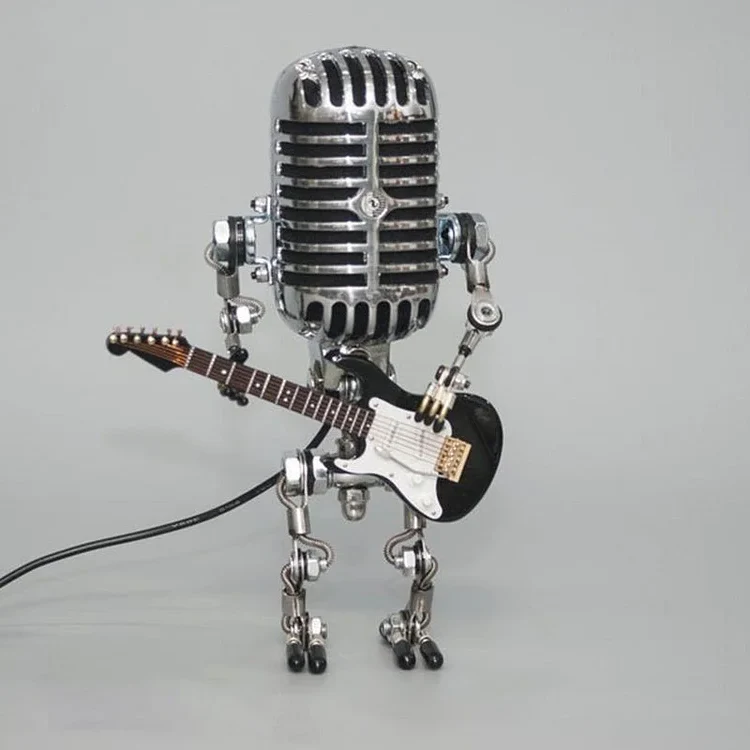 Vintage Metal Microphone Robot With Guitar Lamp - Image 7