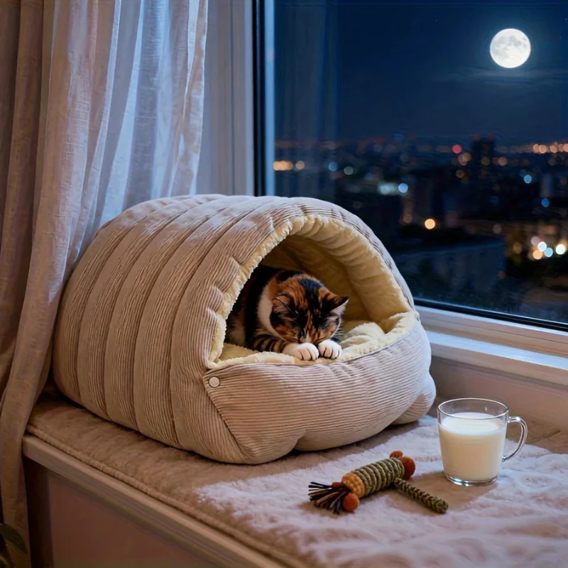 Warm Arctic Fleece Enclosed Cat Cave Bed - Image 2