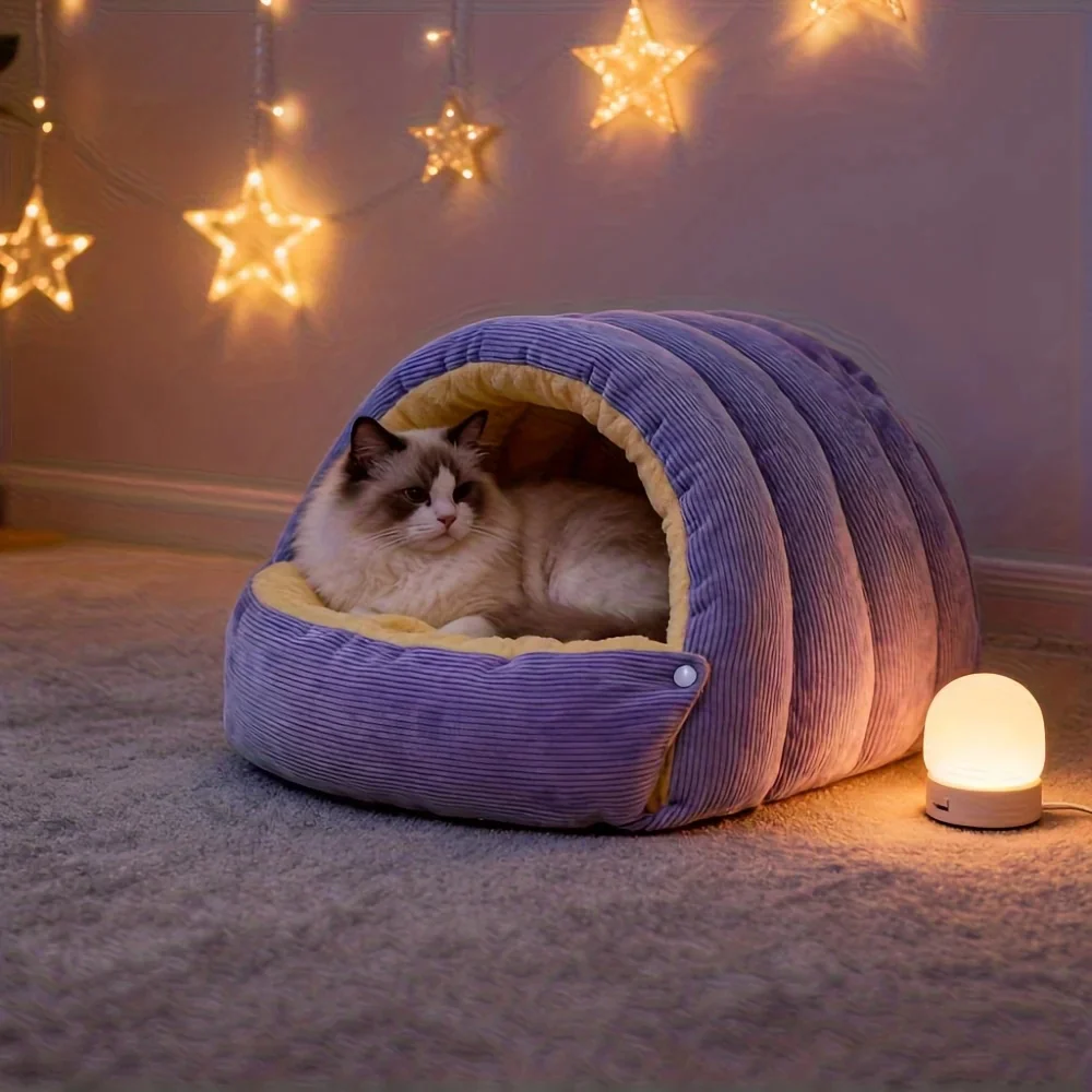 Warm Arctic Fleece Enclosed Cat Cave Bed - Image 3