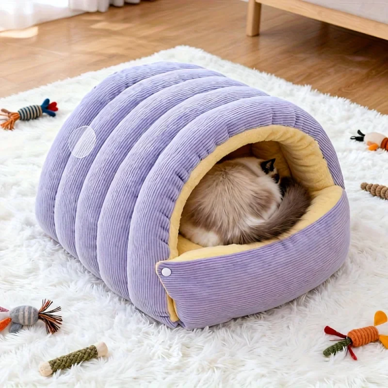 Warm Arctic Fleece Enclosed Cat Cave Bed - Image 5