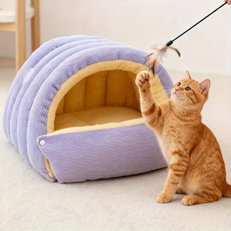 Warm Arctic Fleece Enclosed Cat Cave Bed - Image 7