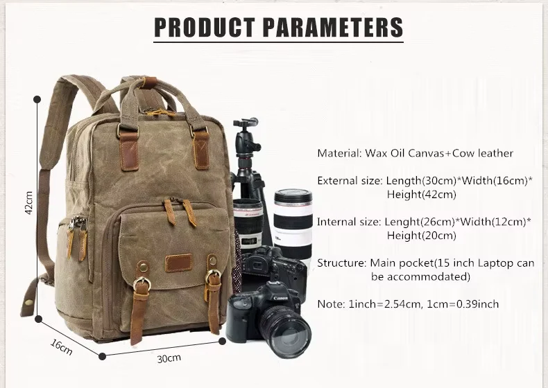 Waterproof Waxed Canvas Camera Backpack - Image 5