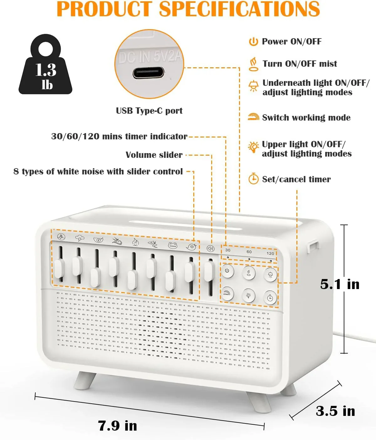 White Noise Machine with Humidifier and Night Light - Image 4