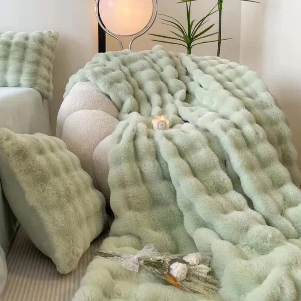 Winter Warm Rabbit Faux Fur Throw Blanket - Image 4