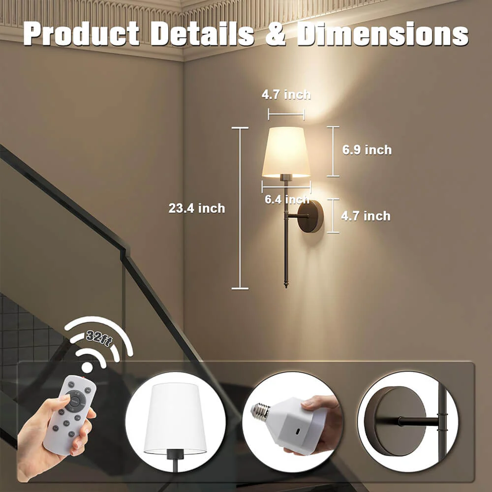 Wireless Fabric Wall Light (SET OF 2 + 2 BULBS FREE) - Image 6