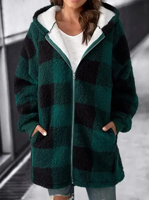 Women Oversized Hoodie Plaid Loose Overcoat - Image 6