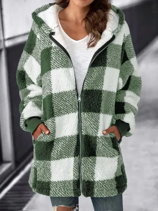 Women Oversized Hoodie Plaid Loose Overcoat - Image 7