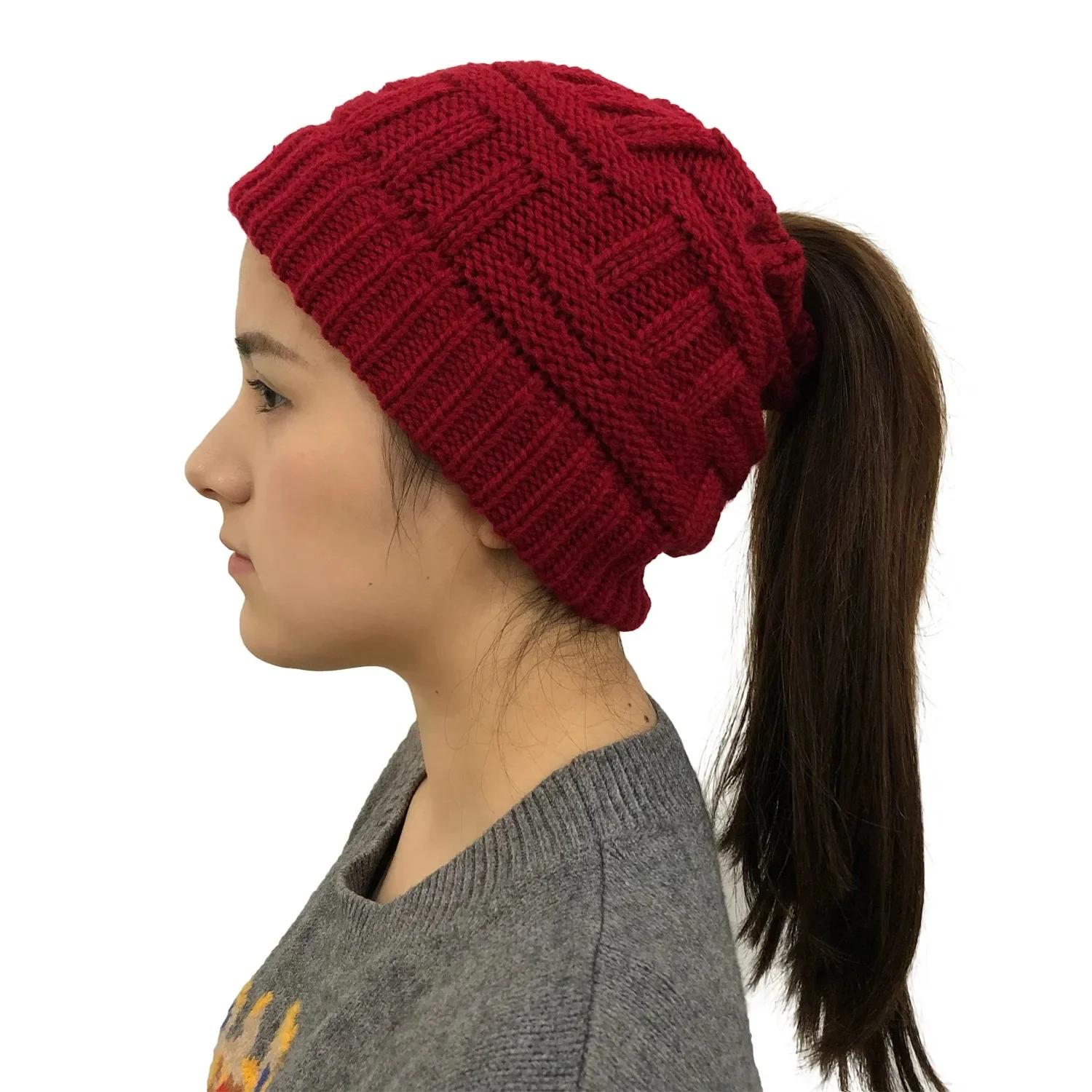 Women Winter Knit Beanie Ponytail Knit Hat - Image 5