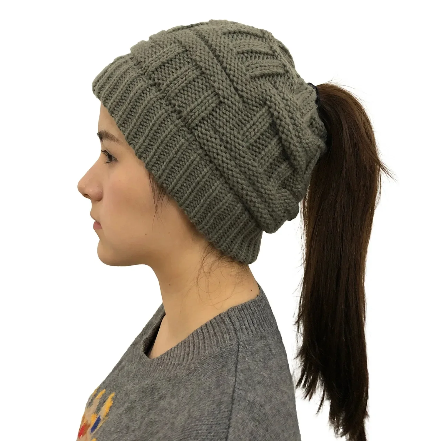 Women Winter Knit Beanie Ponytail Knit Hat - Image 6