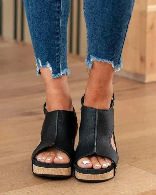 Women's Leather Platform Wedge Orthopedic Sandals - Image 2