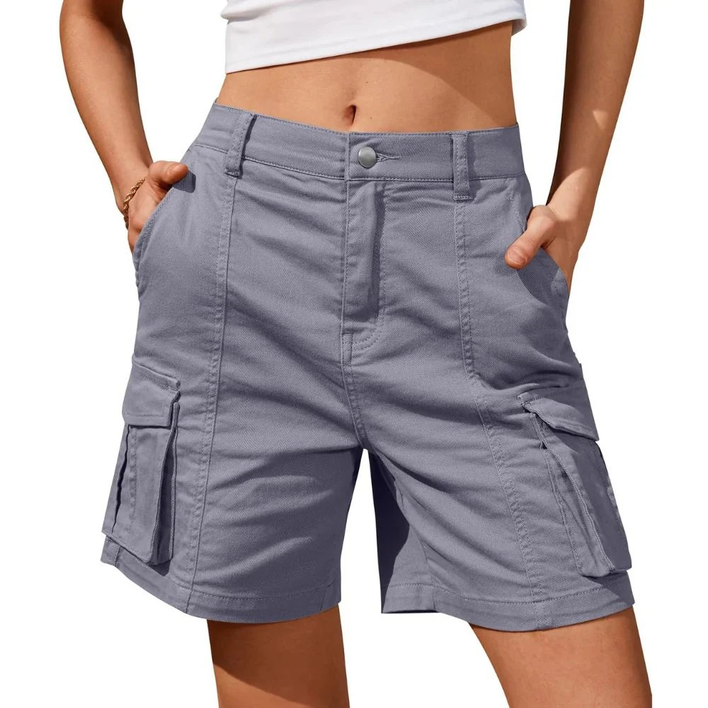 Womens Low Waist Long Work Cargo Shorts - Image 2