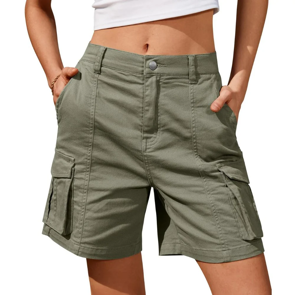 Womens Low Waist Long Work Cargo Shorts - Image 4