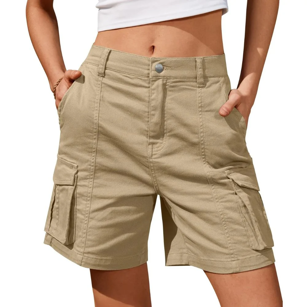 Womens Low Waist Long Work Cargo Shorts - Image 6