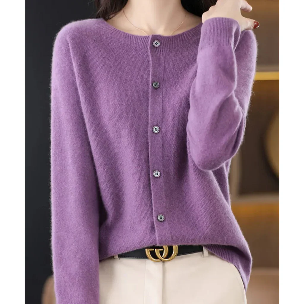 Women's round neck cardigan sweater - Image 9