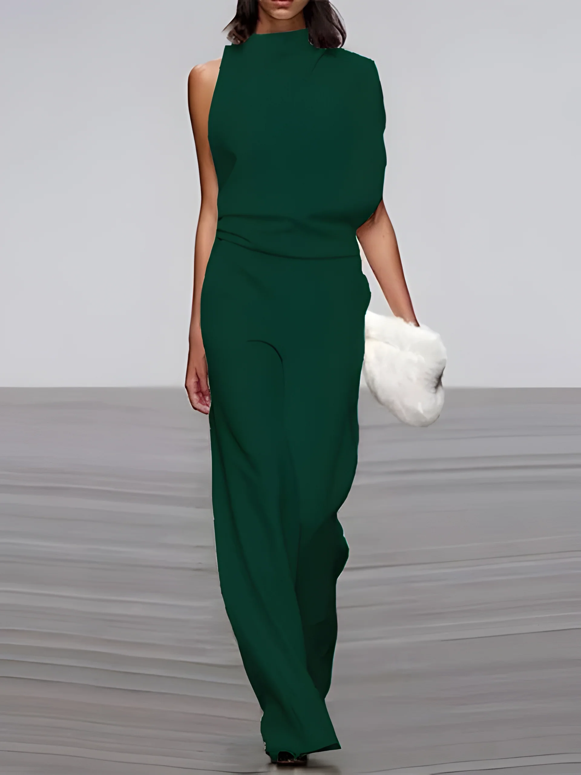 Women's round-neck, sleeveless jumpsuit with flared legs - Image 11