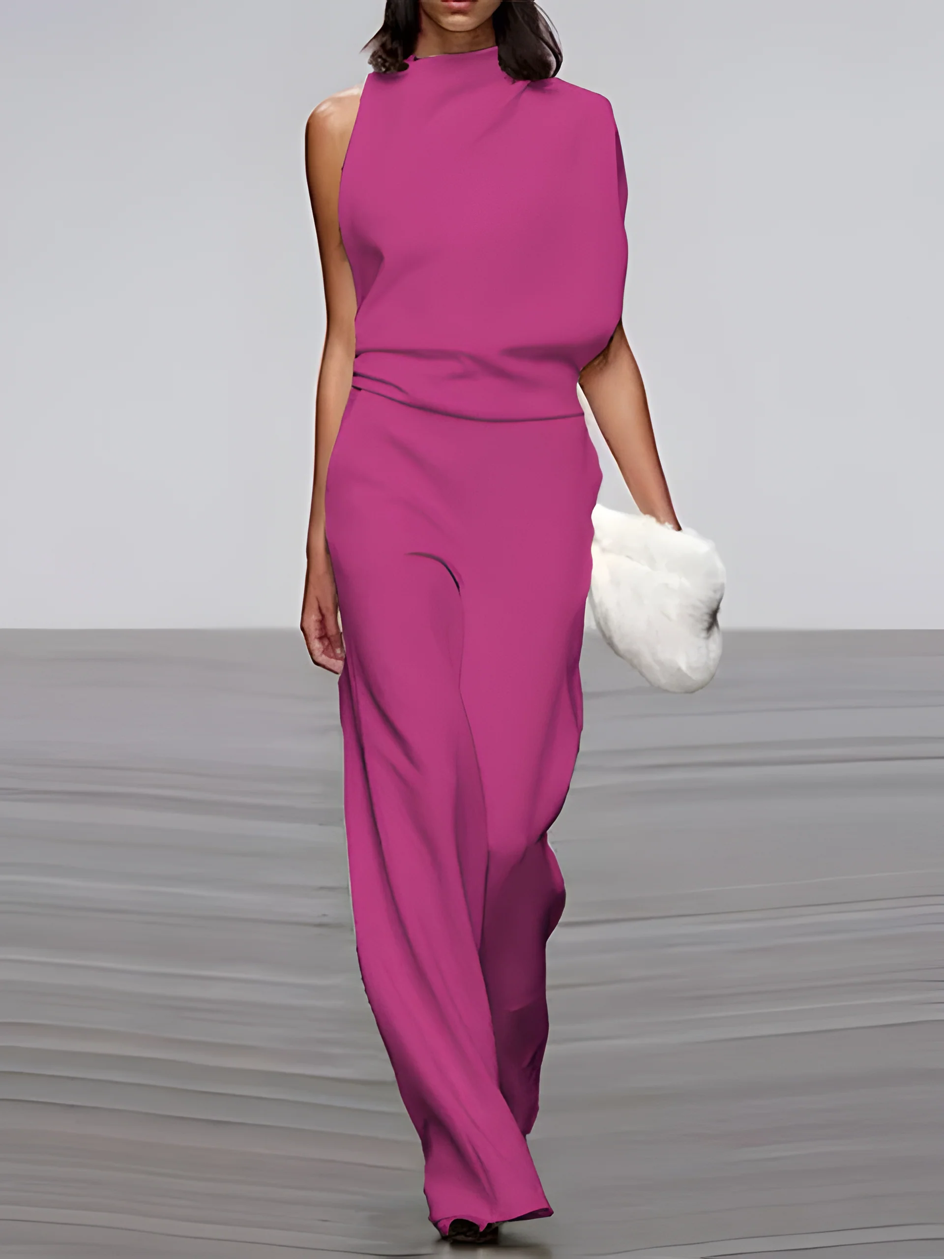 Women's round-neck, sleeveless jumpsuit with flared legs - Image 12