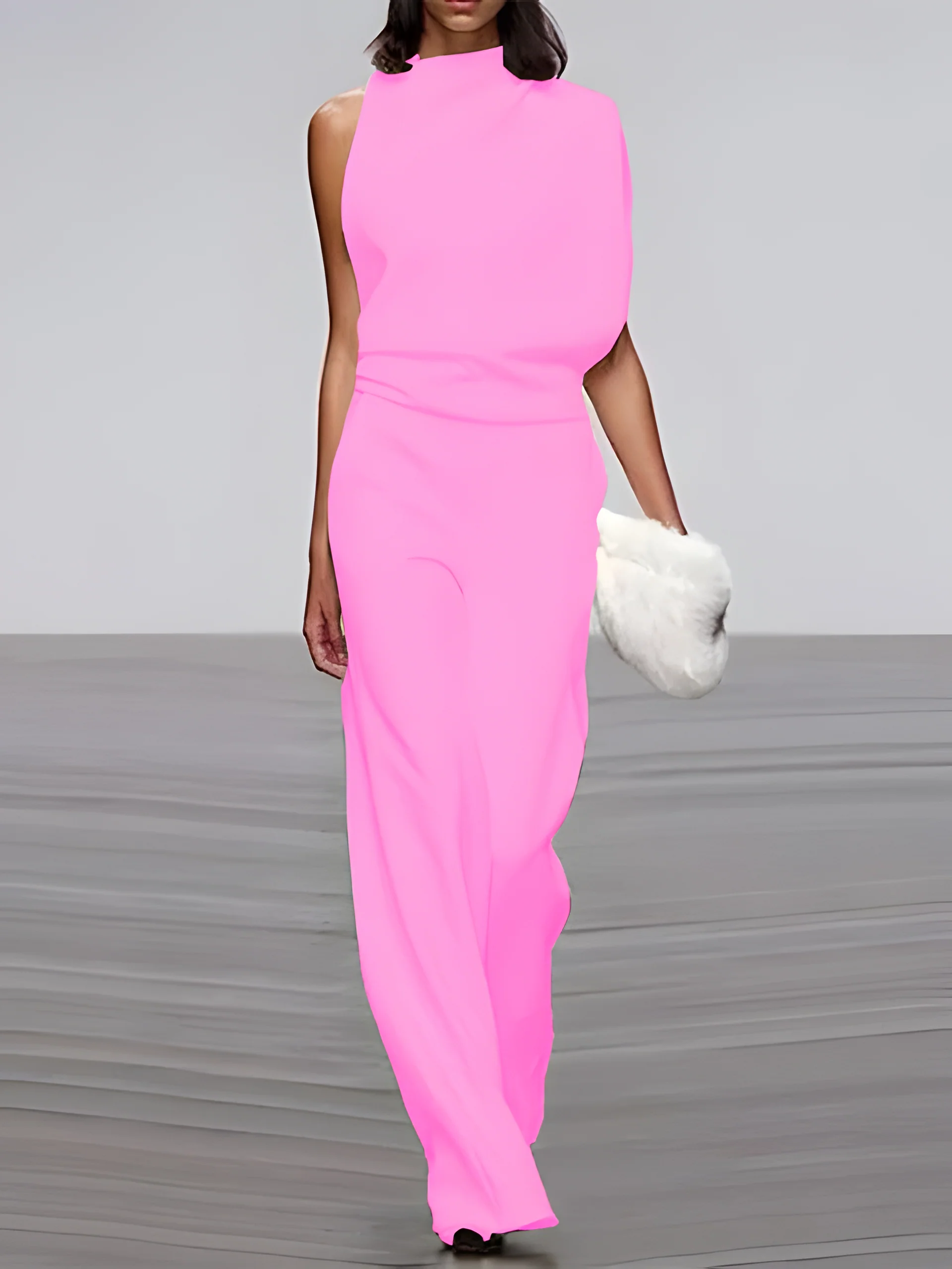 Women's round-neck, sleeveless jumpsuit with flared legs - Image 3