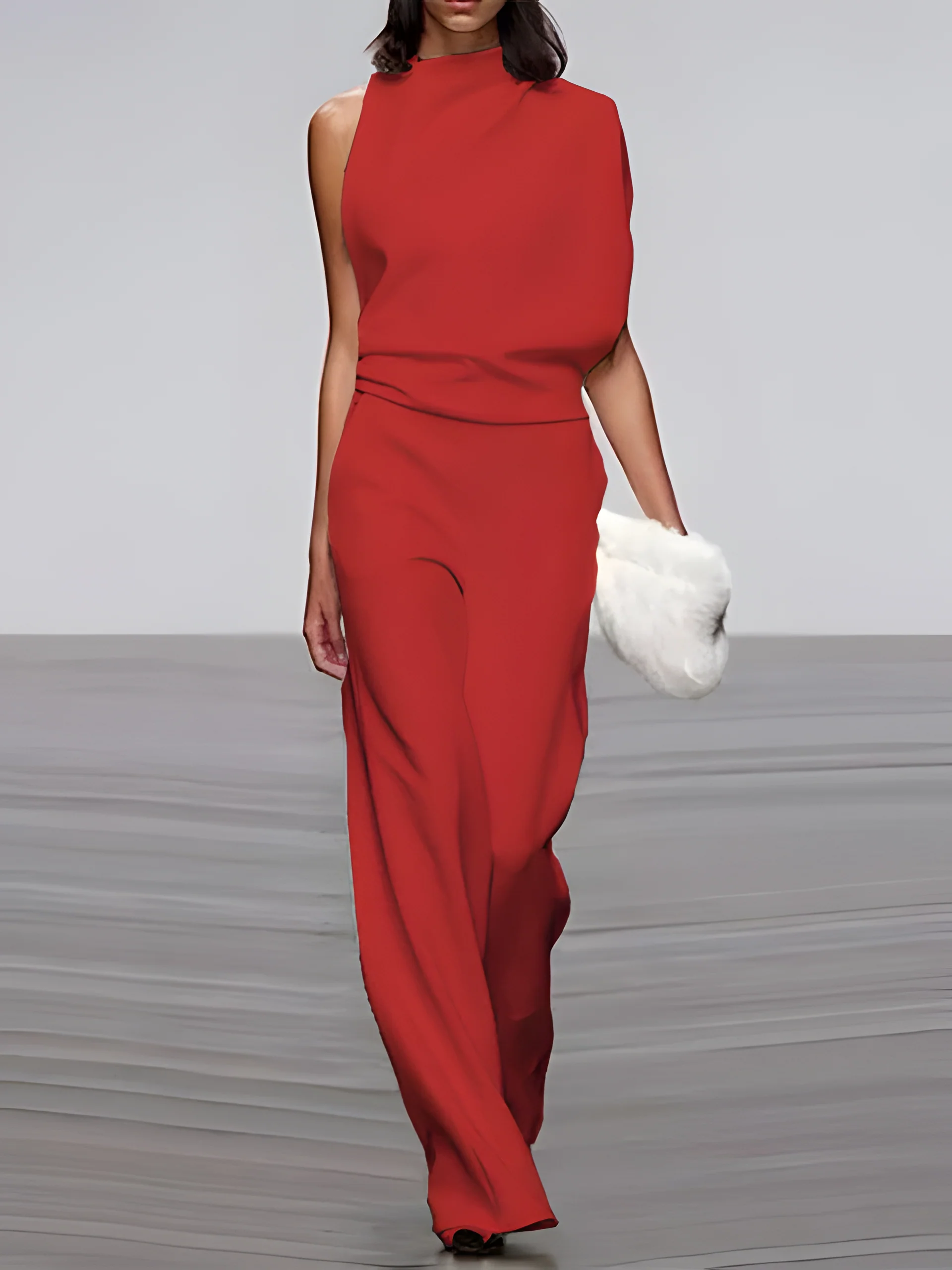 Women's round-neck, sleeveless jumpsuit with flared legs - Image 7