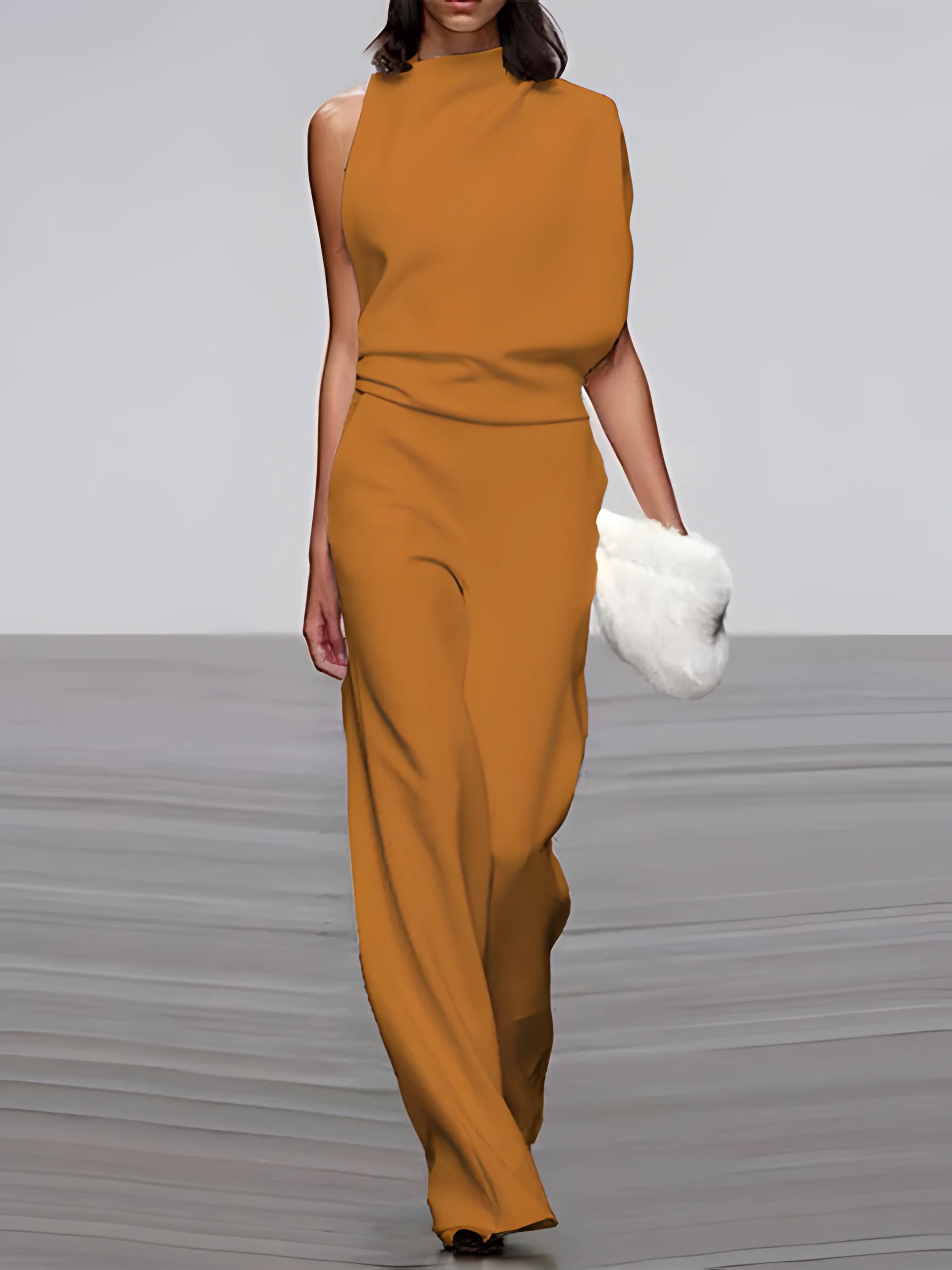 Women's round-neck, sleeveless jumpsuit with flared legs - Image 9
