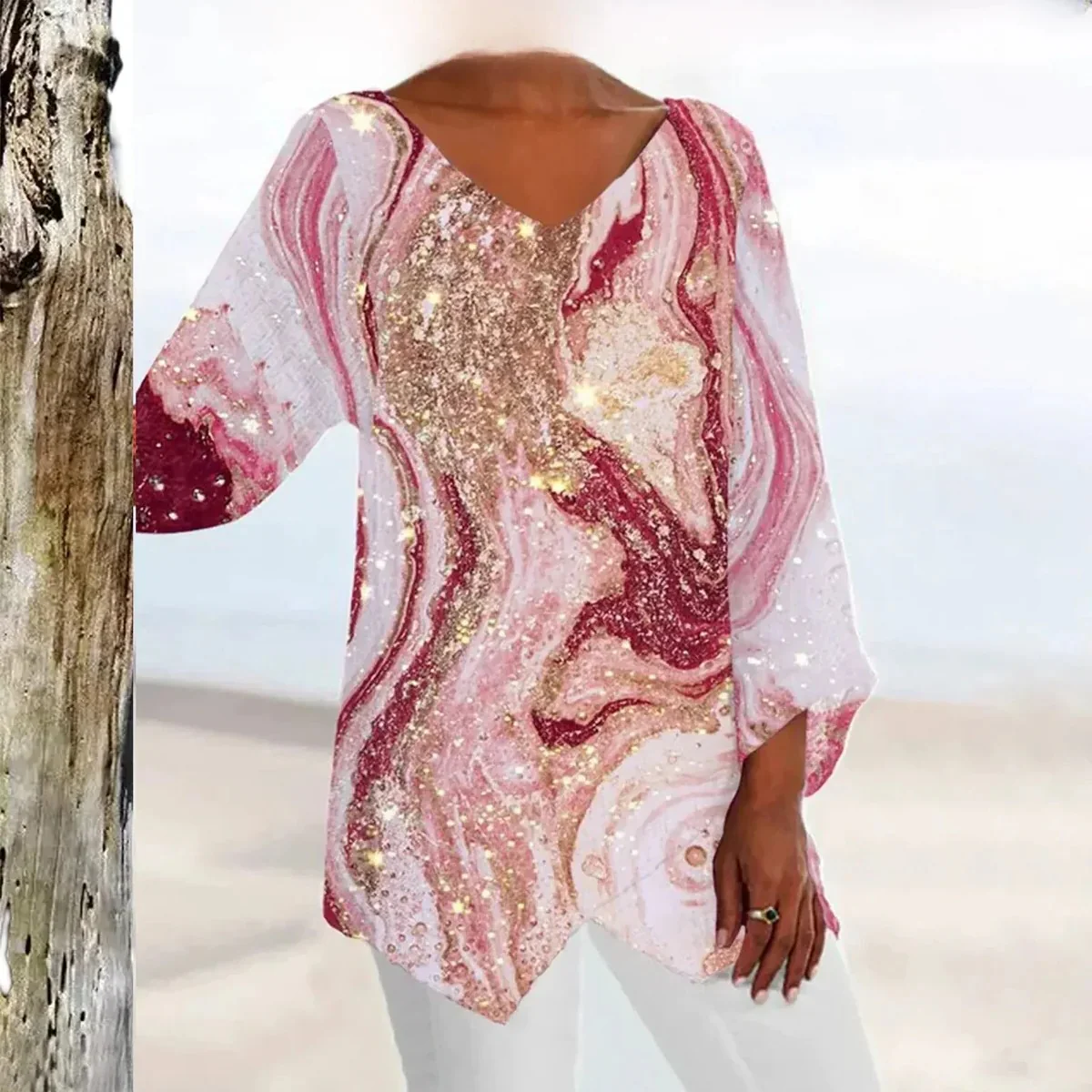Women's vintage V-neck top with elegant fit - Image 3