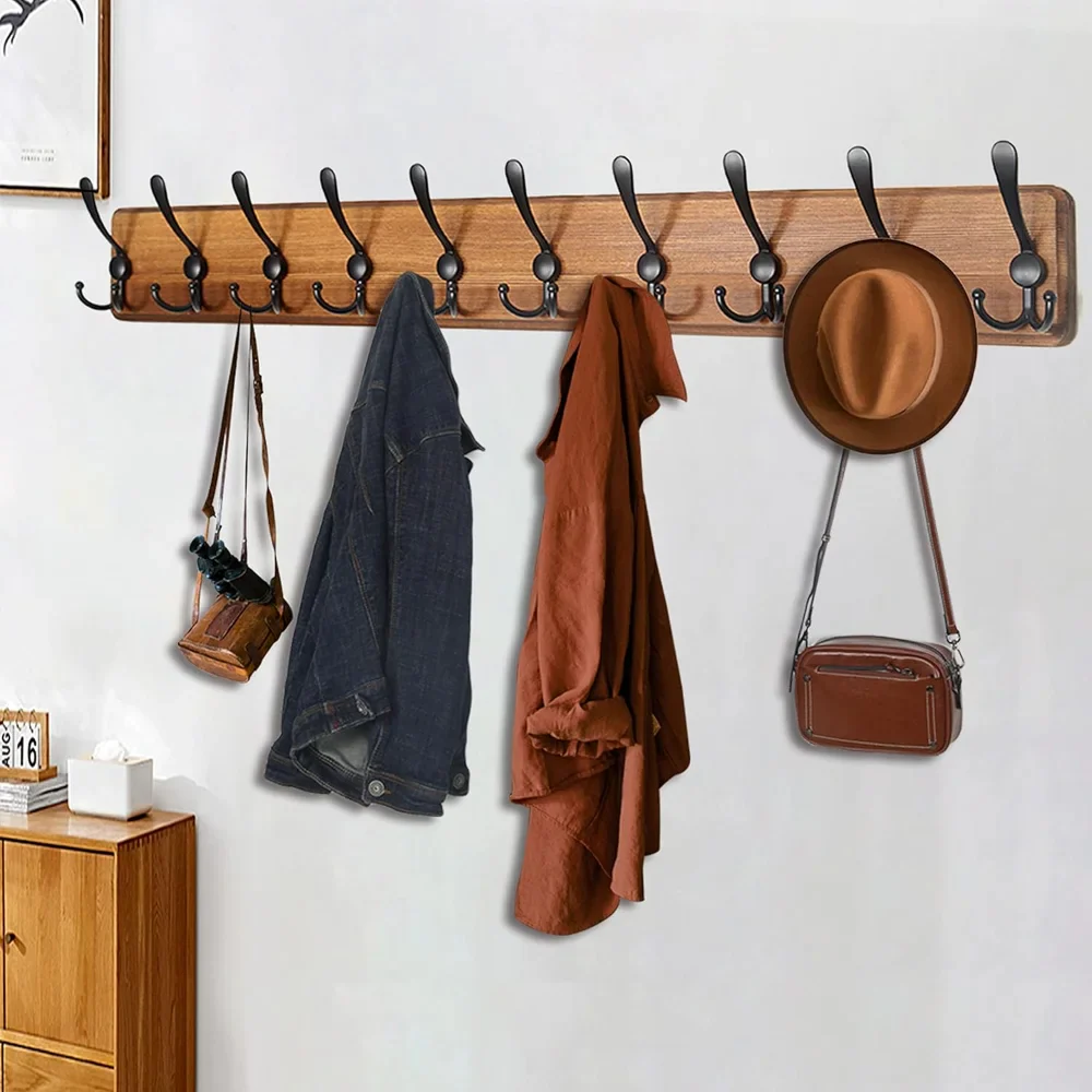 Wooden Wall-Mounted Coat Rack with 10 Hooks - Image 2