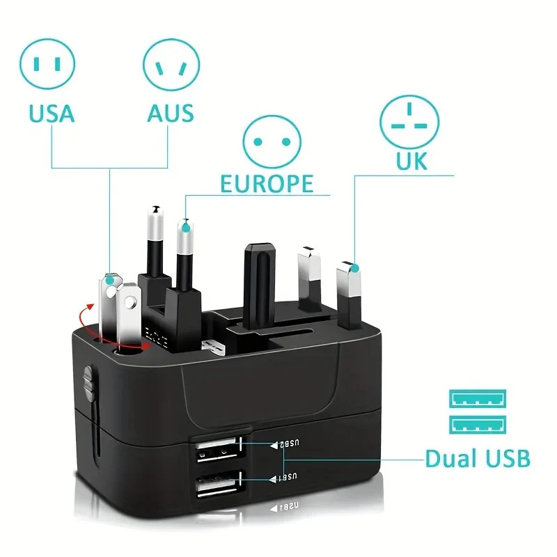 Worldwide Travel Adapter with Dual USB Charging Ports - Image 3